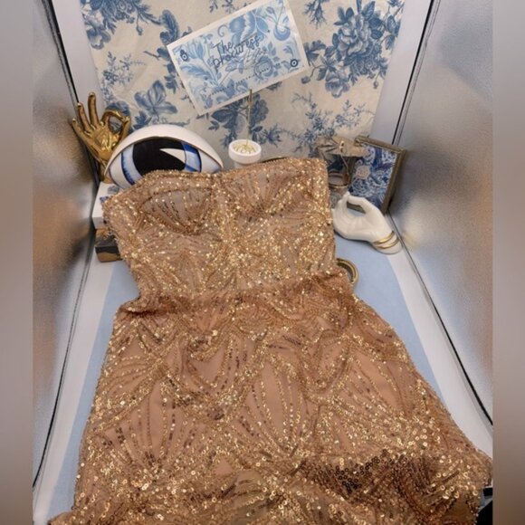 🆕 BRONX & BANCO 🧿 NWOT Giselle Strapless Beaded Sequin Midi Dress, Size M US 6 - Picture 2 of 16
